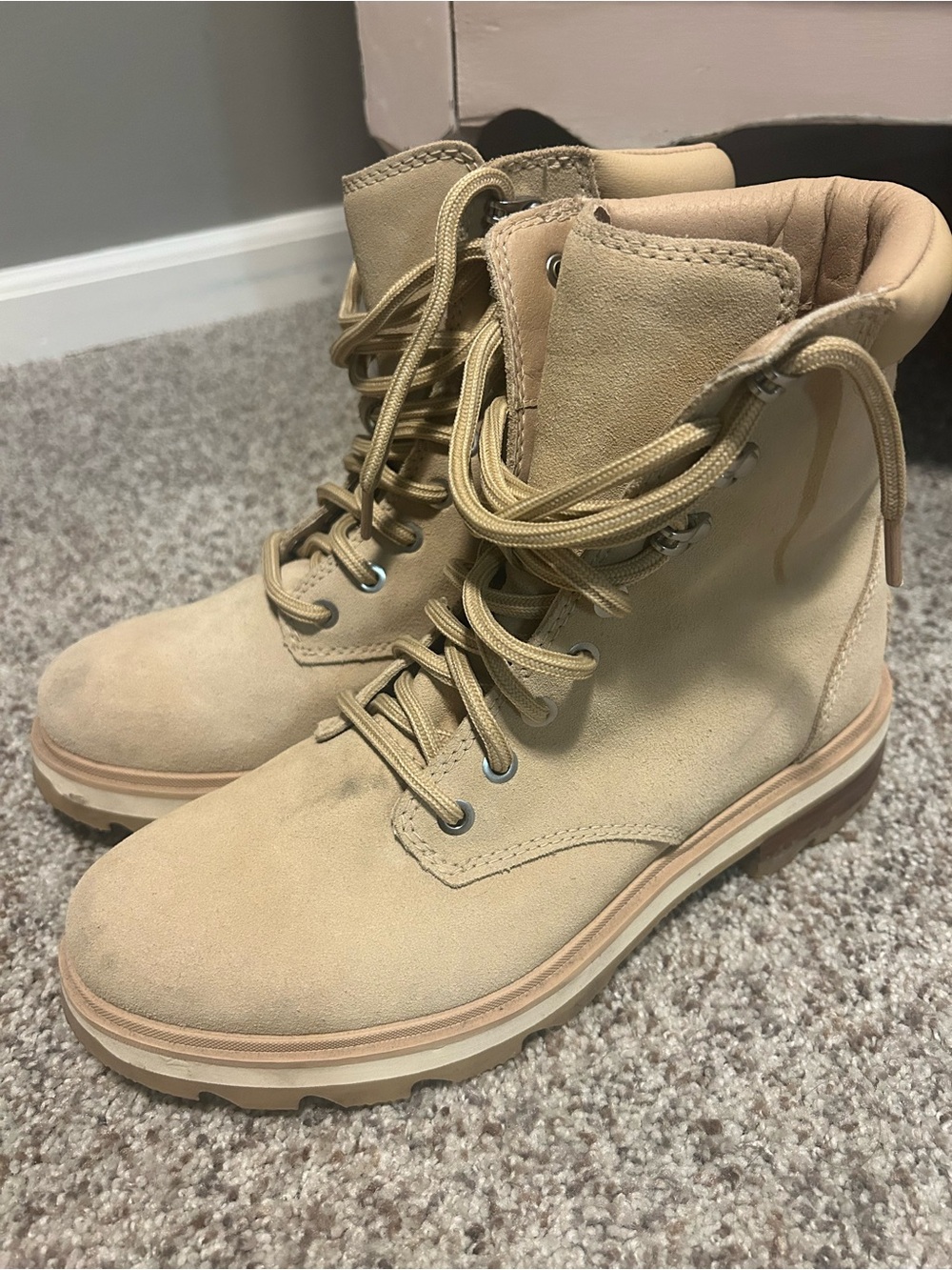 Sorel Beige Suede Lace-Up Ankle Boots
